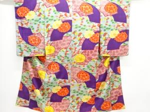 大正ロマン　錦紗地紙に草花模様着物